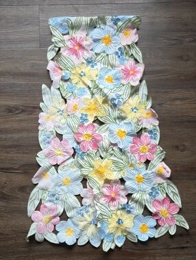 Room And Retreat Colorful Floral Embroidered Manufactured Table Runner